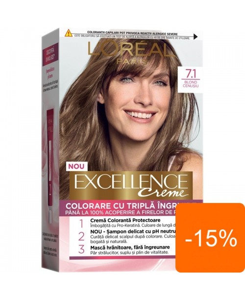 Vopsea de par L'Oreal Excellence Creme 7.1 Blond Cenusiu